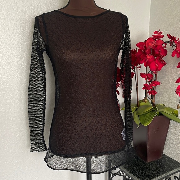 NWOT Dorothee Schumacher Sheer Lace Net Long Sleeve Top 2 - Picture 1 of 7